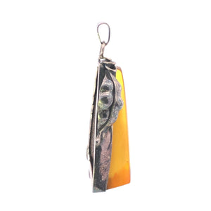 Sterling Silver Yellow Art Glass Southwestern Floral Triangle Pendant