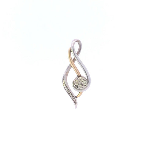Sterling Silver 10k Gold Diamond Wavy Round Cluster Journey Pendant