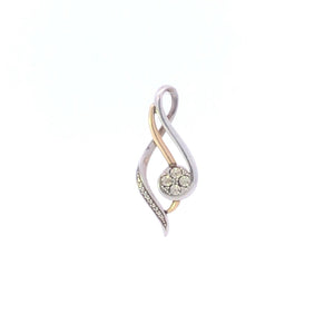 Sterling Silver 10k Gold Diamond Wavy Round Cluster Journey Pendant