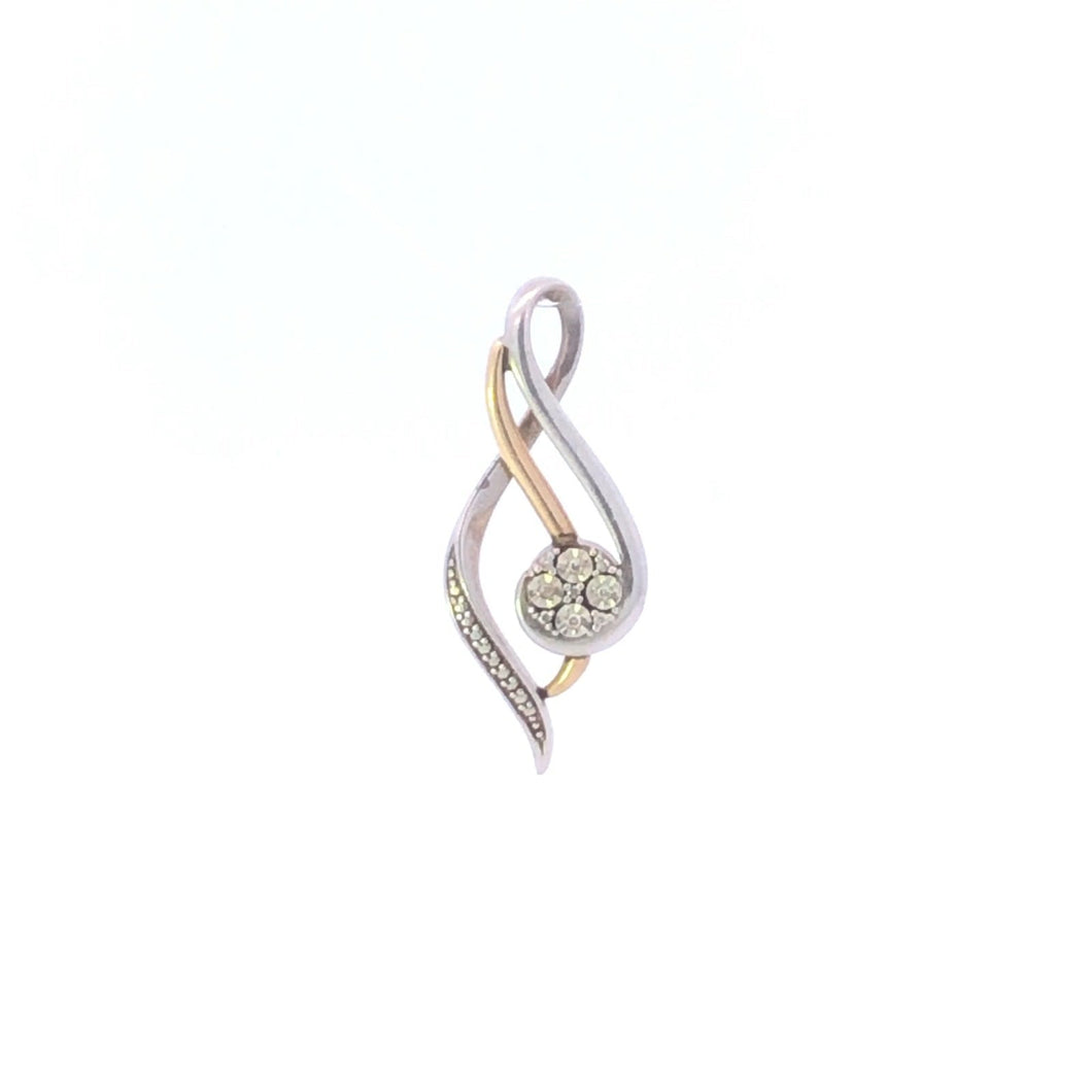 Sterling Silver 10k Gold Diamond Wavy Round Cluster Journey Pendant