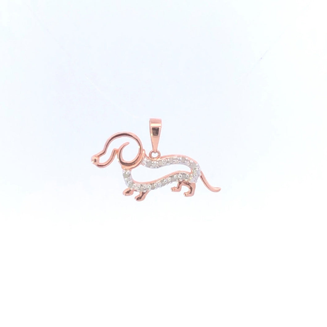 Sterling Silver Diamond Dachshund Dog Breed Pet Charm/Pendant