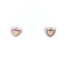 Load image into Gallery viewer, Sterling Silver 14k Gold Two Tone Heart Love Chunky Stud Earrings