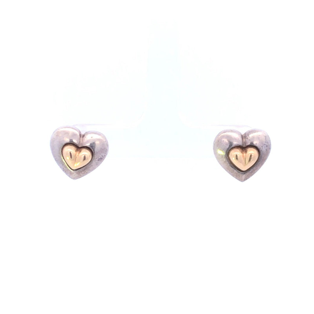 Sterling Silver 14k Gold Two Tone Heart Love Chunky Stud Earrings