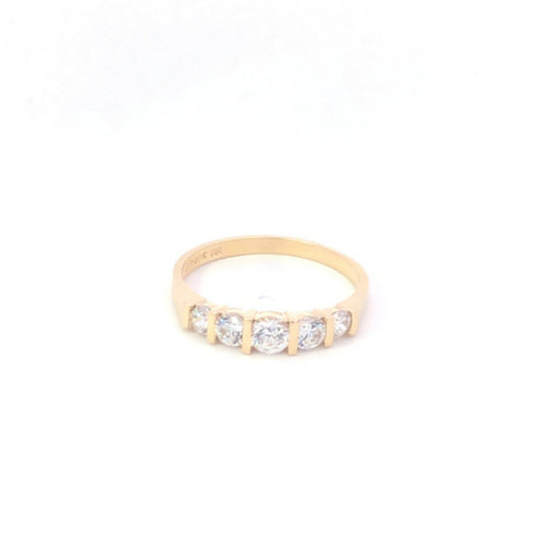 14K Five Stone Classic Vintage Wedding Band Ring Yellow Gold