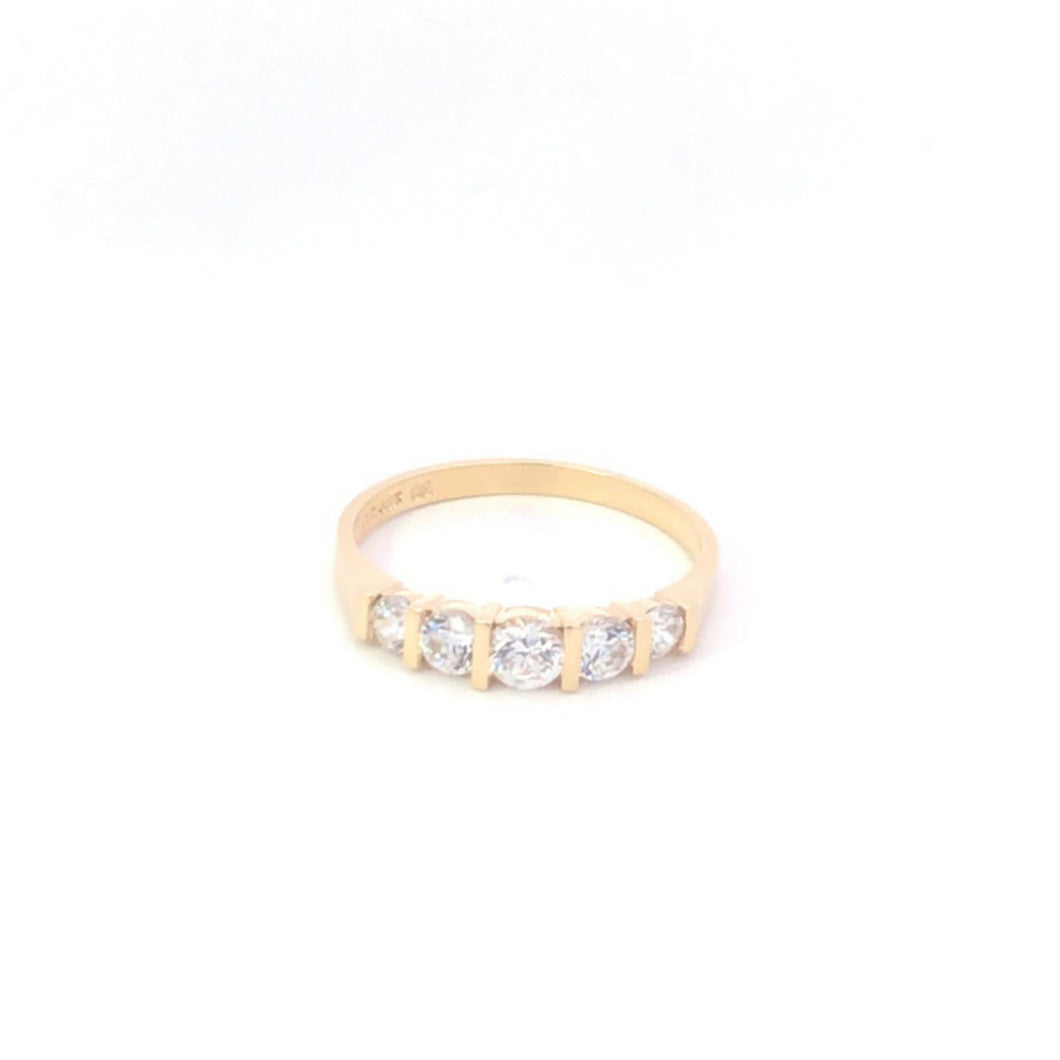 14K Five Stone Classic Vintage Wedding Band Ring Yellow Gold