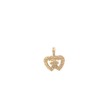 Load image into Gallery viewer, 10K Vintage Diamond Two Heart Flower Textured Pendant Yellow Gold