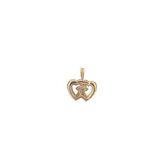 Load image into Gallery viewer, 10K Vintage Diamond Two Heart Flower Textured Pendant Yellow Gold
