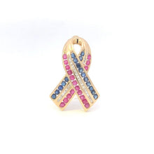 Load image into Gallery viewer, 14K Ruby Sapphire Diamond Remembrance Ribbon Pin/Brooch Yellow Gold