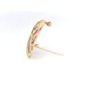 14K Ruby Sapphire Diamond Remembrance Ribbon Pin/Brooch Yellow Gold