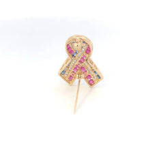 Load image into Gallery viewer, 14K Ruby Sapphire Diamond Remembrance Ribbon Pin/Brooch Yellow Gold