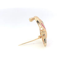 Load image into Gallery viewer, 14K Ruby Sapphire Diamond Remembrance Ribbon Pin/Brooch Yellow Gold