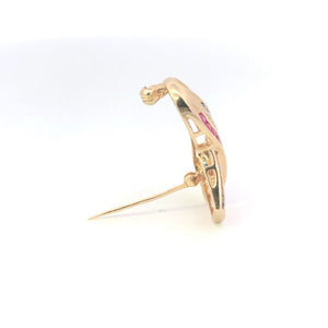 14K Ruby Sapphire Diamond Remembrance Ribbon Pin/Brooch Yellow Gold