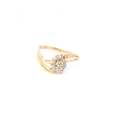 10K Oval Diamond Cluster Vintage Statement Ring Yellow Gold