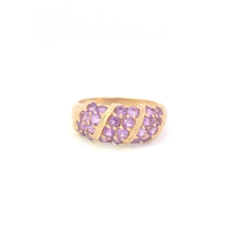 10K Vintage Amethyst Striped Statement Band Ring Yellow Gold