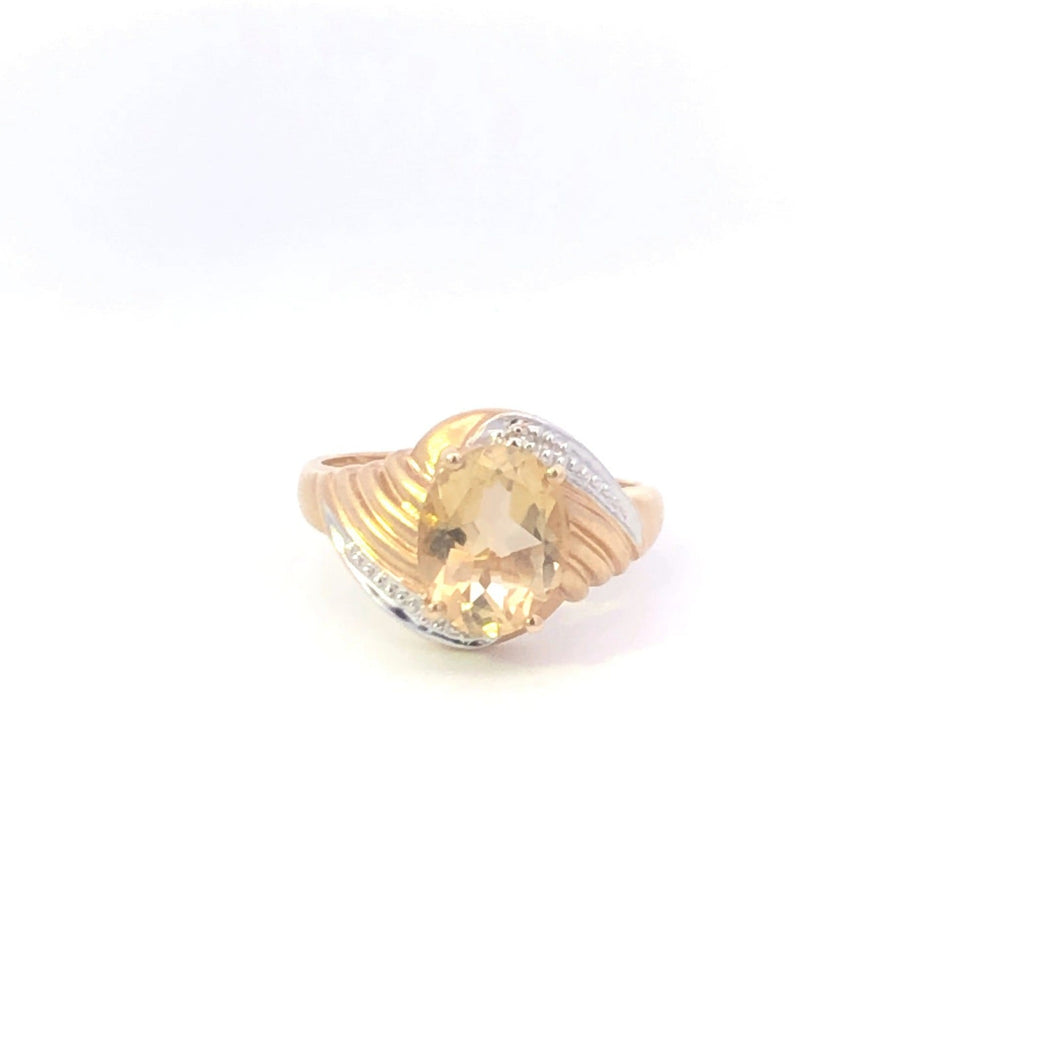 10K Oval Citrine Diamond Accent Vintage Ring Yellow Gold