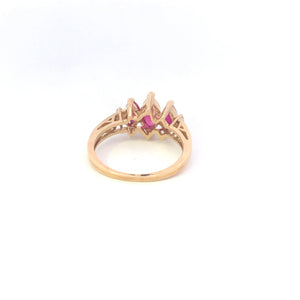 10K Marquise Syn. Ruby Diamond Statement Ring Yellow Gold