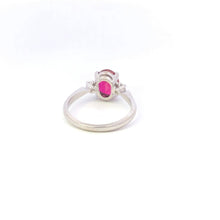 Load image into Gallery viewer, 10K Oval Syn. Ruby CZ Accent Vintage Statement Ring White Gold