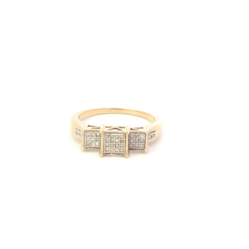 10K Pave Diamond Encrusted Square Promise Ring Yellow Gold