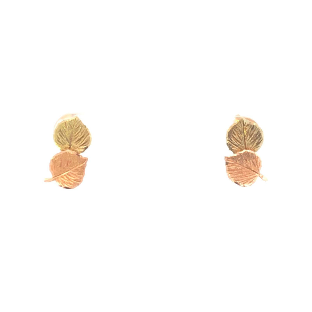 14K Black Hills Leaf Vintage Cluster Stud Earrings Yellow Gold