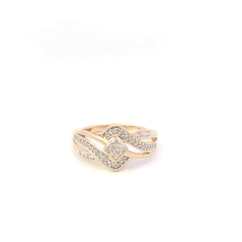 10K Squared Diamond Cluster Bypass Promise Ring Yellow Gold