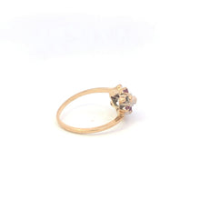 Load image into Gallery viewer, 10K Vintage Diamond Ruby Slanted Cluster Bypass Ring Yellow Gold
