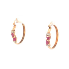 Load image into Gallery viewer, 10K 27.6mm Vintage Ruby Diamond Classic Hoop Earrings Yellow Gold