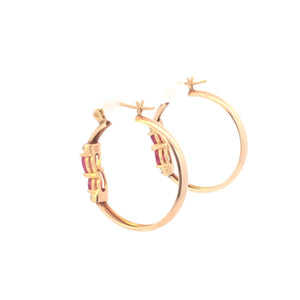 10K 27.6mm Vintage Ruby Diamond Classic Hoop Earrings Yellow Gold