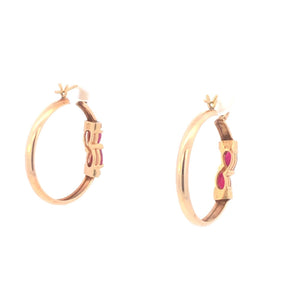 10K 27.6mm Vintage Ruby Diamond Classic Hoop Earrings Yellow Gold