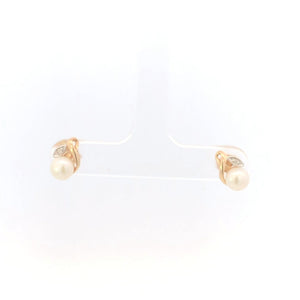 10K 5.3mm Vintage Pearl Diamond Classic Stud Earrings Yellow Gold