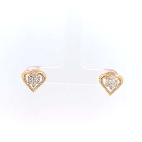 14K Diamond Cluster Vintage Heart Love Symbol Earrings Yellow Gold