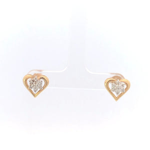 14K Diamond Cluster Vintage Heart Love Symbol Earrings Yellow Gold