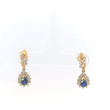 Load image into Gallery viewer, 10K Pear Sapphire Diamond Halo Vintage Tangle Earrings Yellow Gold