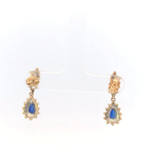 Load image into Gallery viewer, 10K Pear Sapphire Diamond Halo Vintage Tangle Earrings Yellow Gold