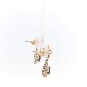 10K Pear Sapphire Diamond Halo Vintage Tangle Earrings Yellow Gold