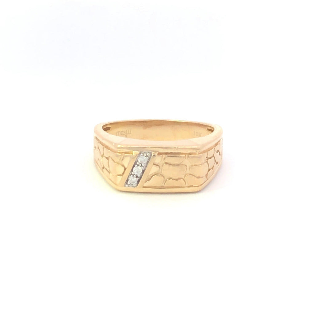 10K Men's Diamond Textured Nugget Band Ring Yellow Gold