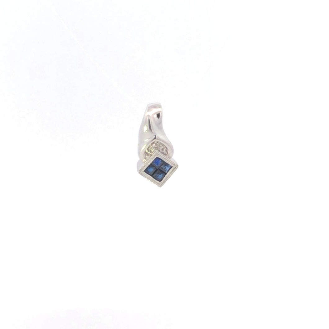 10K Princess Sapphire Diamond Accent Squared Pendant White Gold