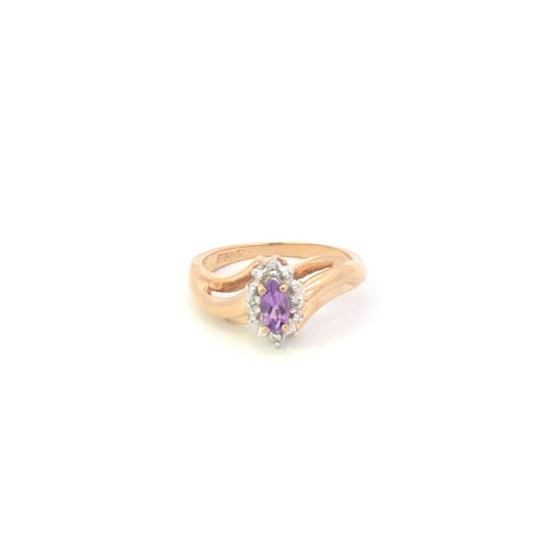 10K Marquise Amethyst Diamond Accent Vintage Ring Yellow Gold