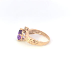 10K Pear Amethyst Diamond Vintage Statement Ring Yellow Gold