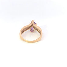 Load image into Gallery viewer, 10K Pear Amethyst Diamond Vintage Statement Ring Yellow Gold