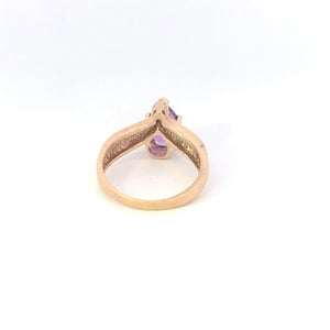 10K Pear Amethyst Diamond Vintage Statement Ring Yellow Gold