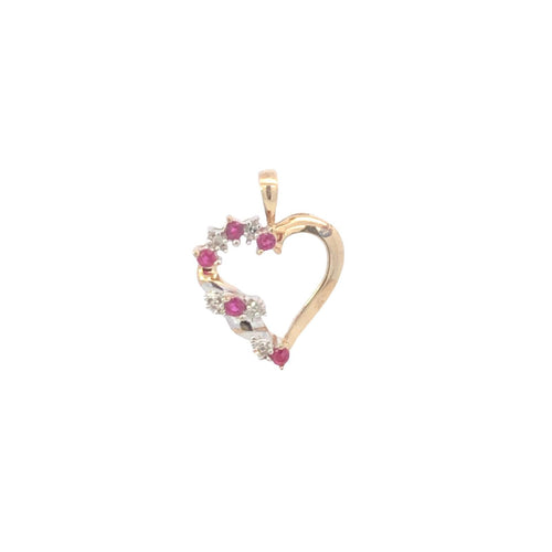 10K Ruby Diamond Heart Love Symbol Vintage Pendant Yellow Gold
