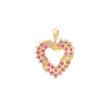 Load image into Gallery viewer, 10K Baguette Diamond Ruby Cluster Heart Pendant Yellow Gold