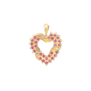 10K Baguette Diamond Ruby Cluster Heart Pendant Yellow Gold