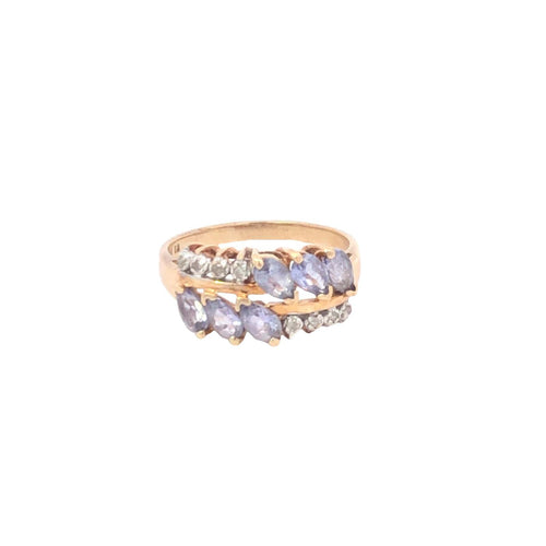 10K Pear Tanzanite Diamond Vintage Statement Ring Yellow Gold