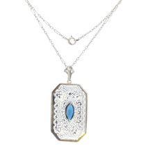 Load image into Gallery viewer, 10K Art Deco Syn. Sapphire Filigree Ornate Chain Necklace 15&quot; White Gold