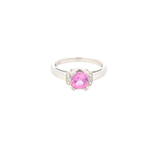 10K Cushion Pink Sapphire Diamond Statement Ring White Gold