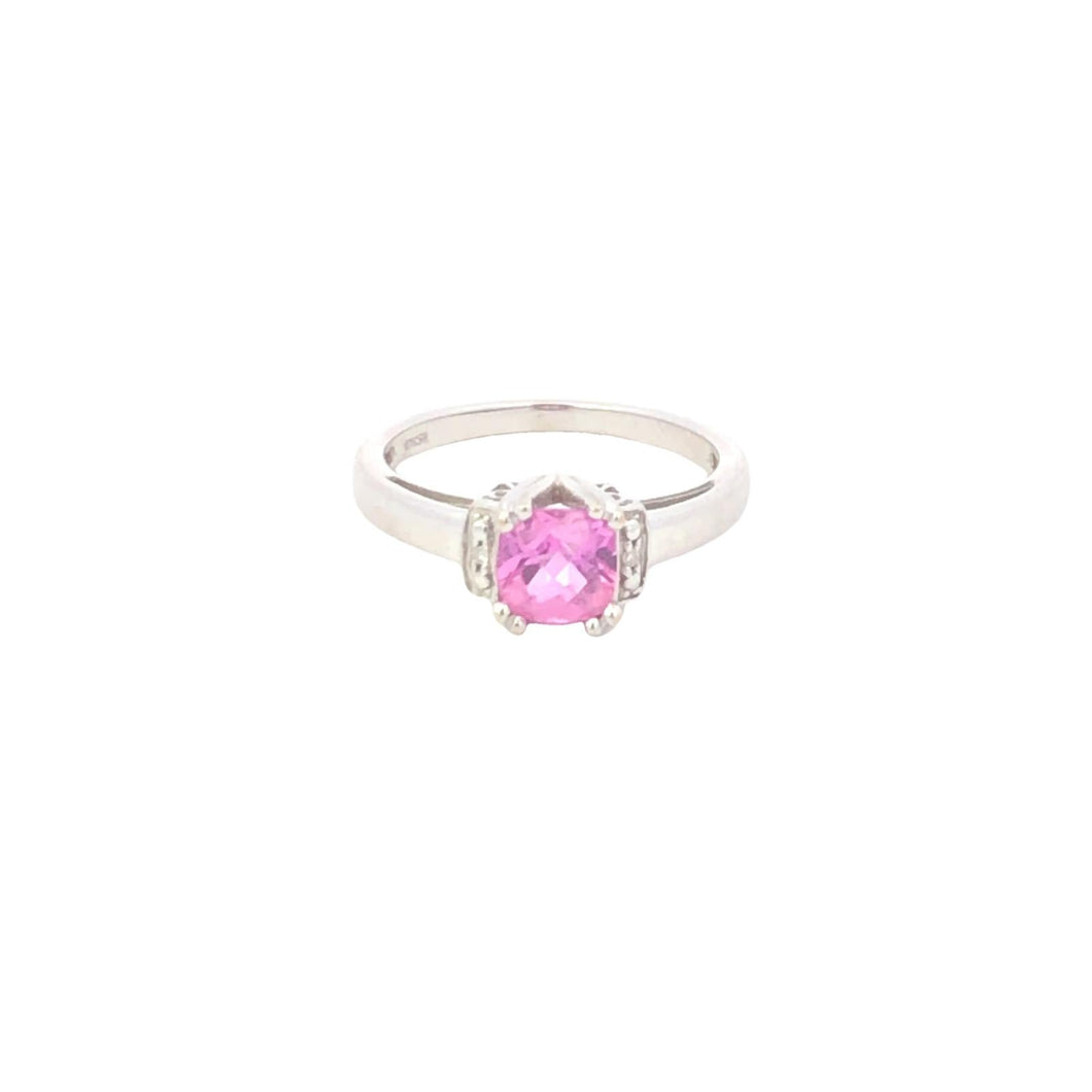10K Cushion Pink Sapphire Diamond Statement Ring White Gold