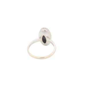 14K Oval Black Opal Inlay Vintage Statement Ring White Gold