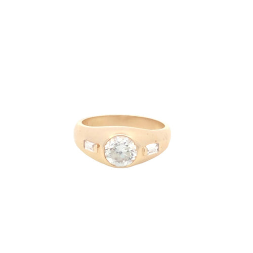 10K Men's Round Baguette Accent CZ Statement Ring Yellow Gold