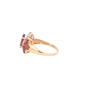 14K Marquise Garnet Diamond Cluster Statement Ring Yellow Gold